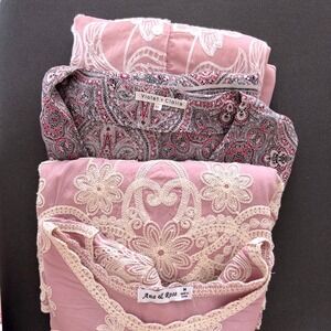 Womens Blouse Lot 3 Mauve Pink Embroidered Boho Tops Violet Claire Ana Rose M